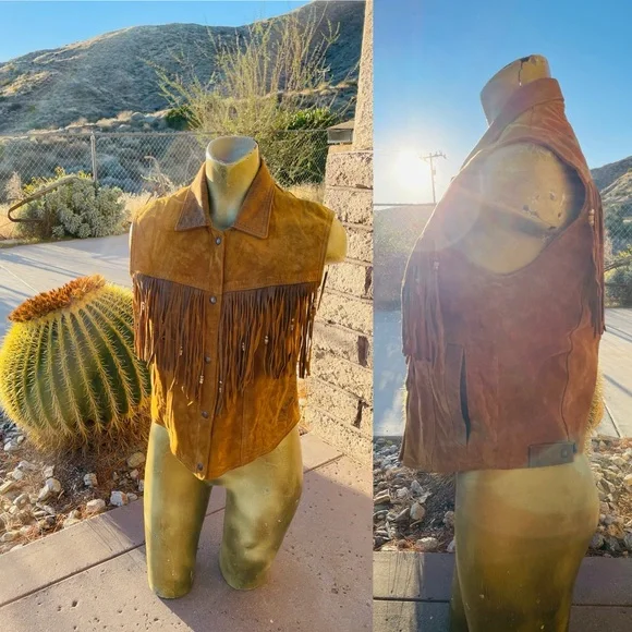 LEATHER RANCH Vintage 80’s SUEDE Western Beaded Leather VEST Size 1 - Picture 7 of 16